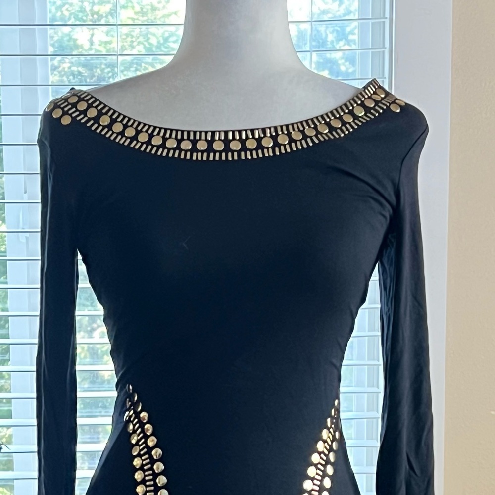 Elegant Black and Gold Studded Dress - Picture 2 of 4